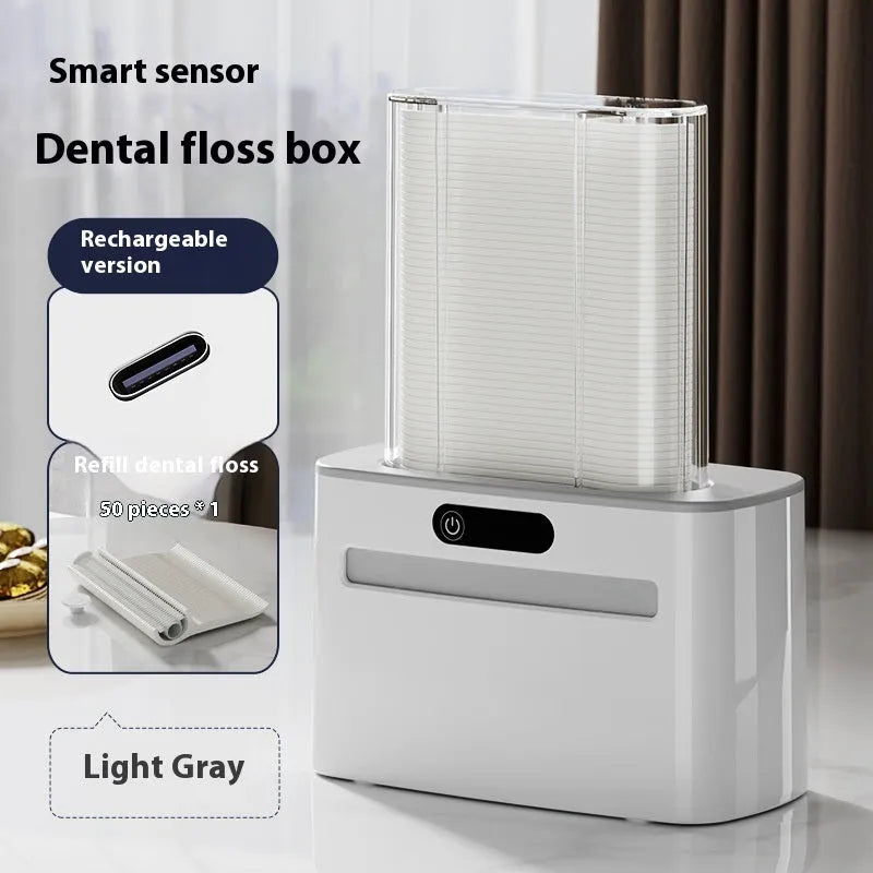 Rechargeable intelligent induction dental floss box in dark grey, light grey, or gold colour
