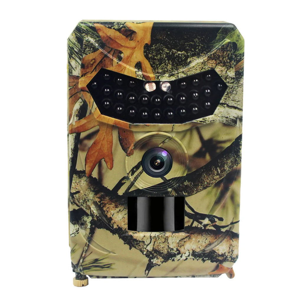 Yellow brown hunting game camera with 16MP resolution and infrared night vision for outdoor wildlife monitoring