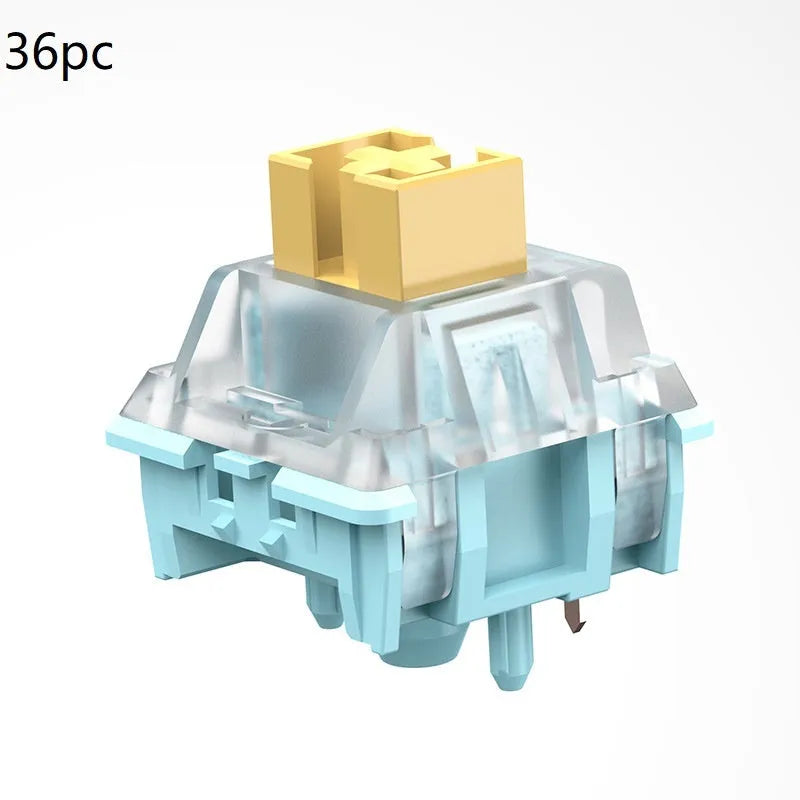 36 Sea Salt Lemon PRO Mute mechanical keyboard switches with transparent housings on a white background.