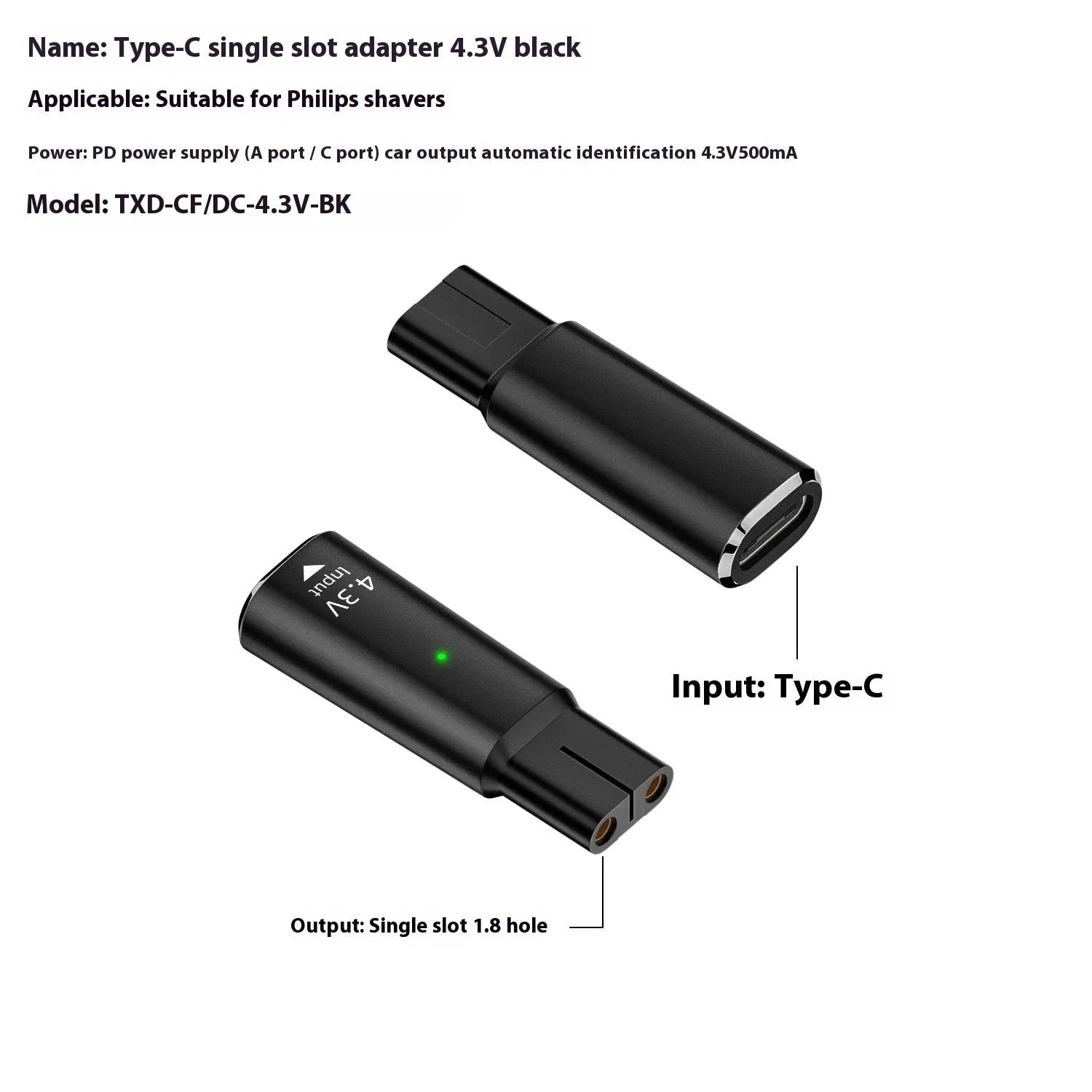 USB C charging adapter for electric shavers in black or grey with aluminium alloy construction