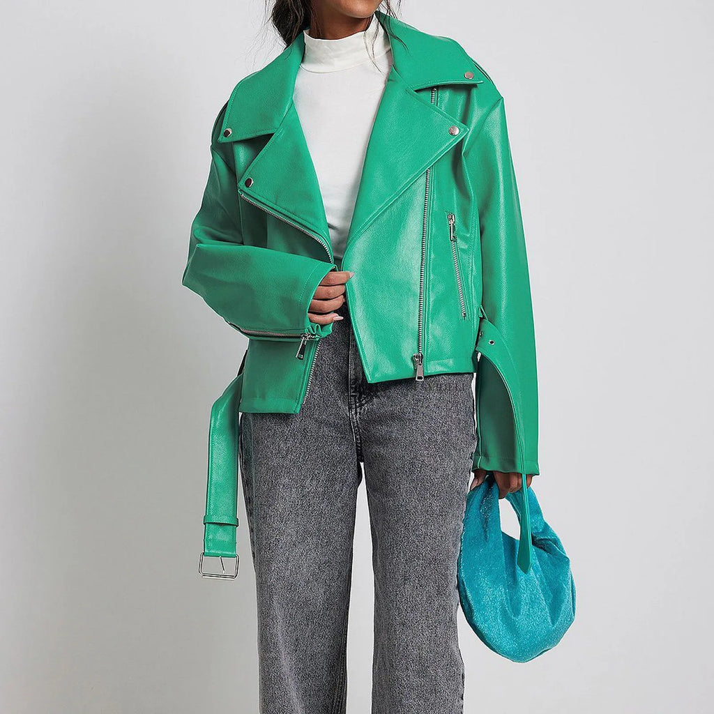 A black punk-style men's jacket with a locomotive shape, Peter Pan collar, and a drawstring waist.