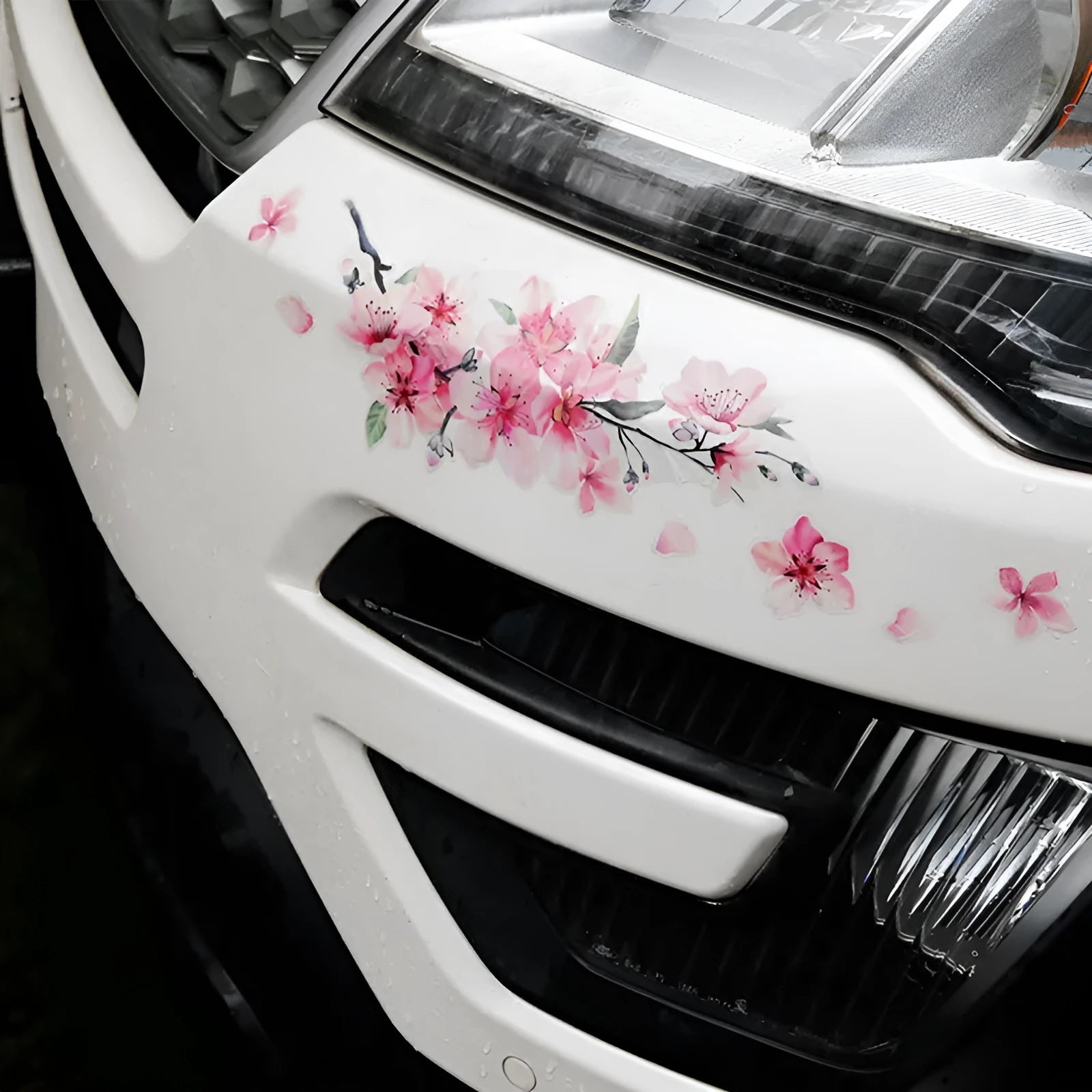 Cherry blossom flower car stickers in two different sizes on transparent background