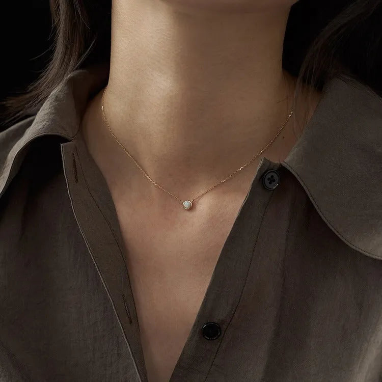 925 silver geometric oval pendant necklace with jelly opal in gold or white gold colour
