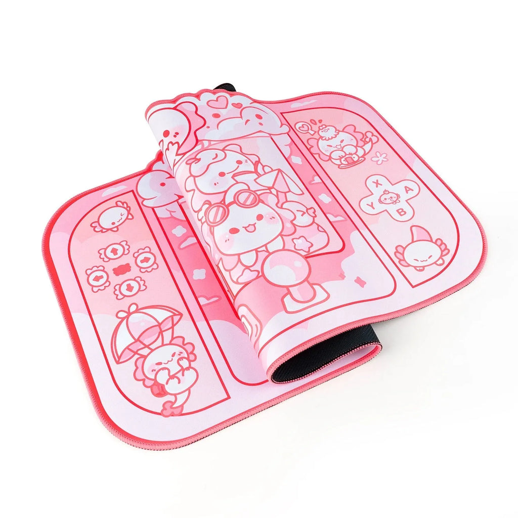 Hexagonal crane machine pattern large gaming mouse pad with wrist strap on 75cm x 40cm cloth surface
