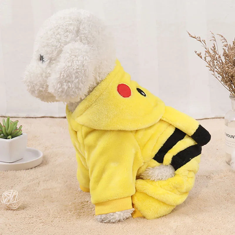 Fleece hoodie coat for a small dog or cat on a mannequin, showing soft material and hood design.