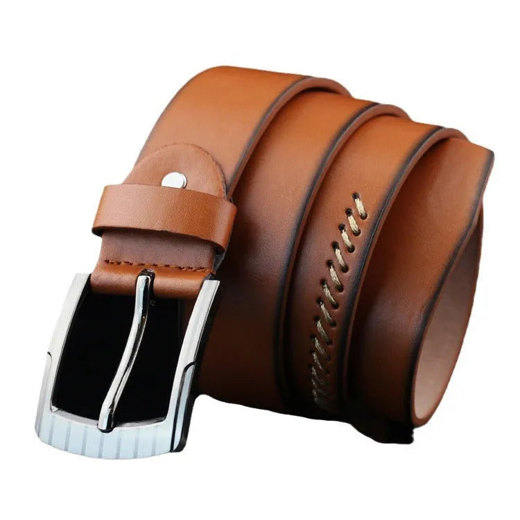 Men's retro-style imitation leather belt with pin buckle in black, brown, or white