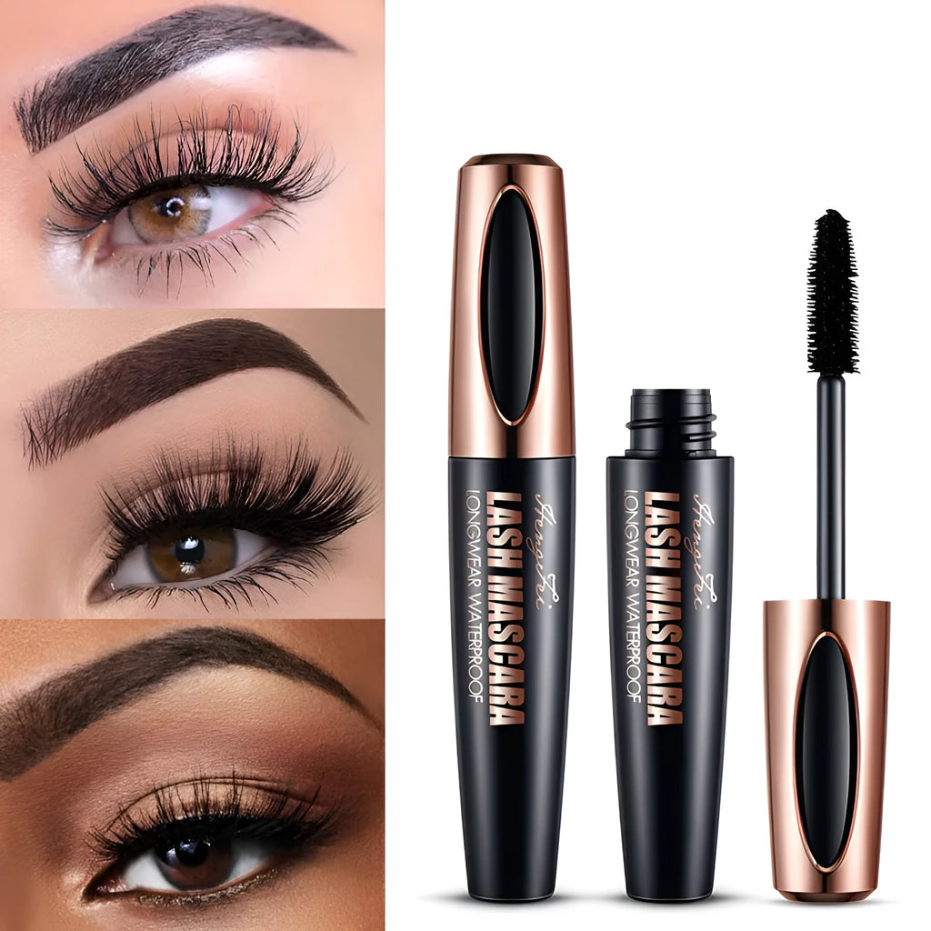 Black waterproof and sweat-proof mascara tube for thick, long curling eyelashes.