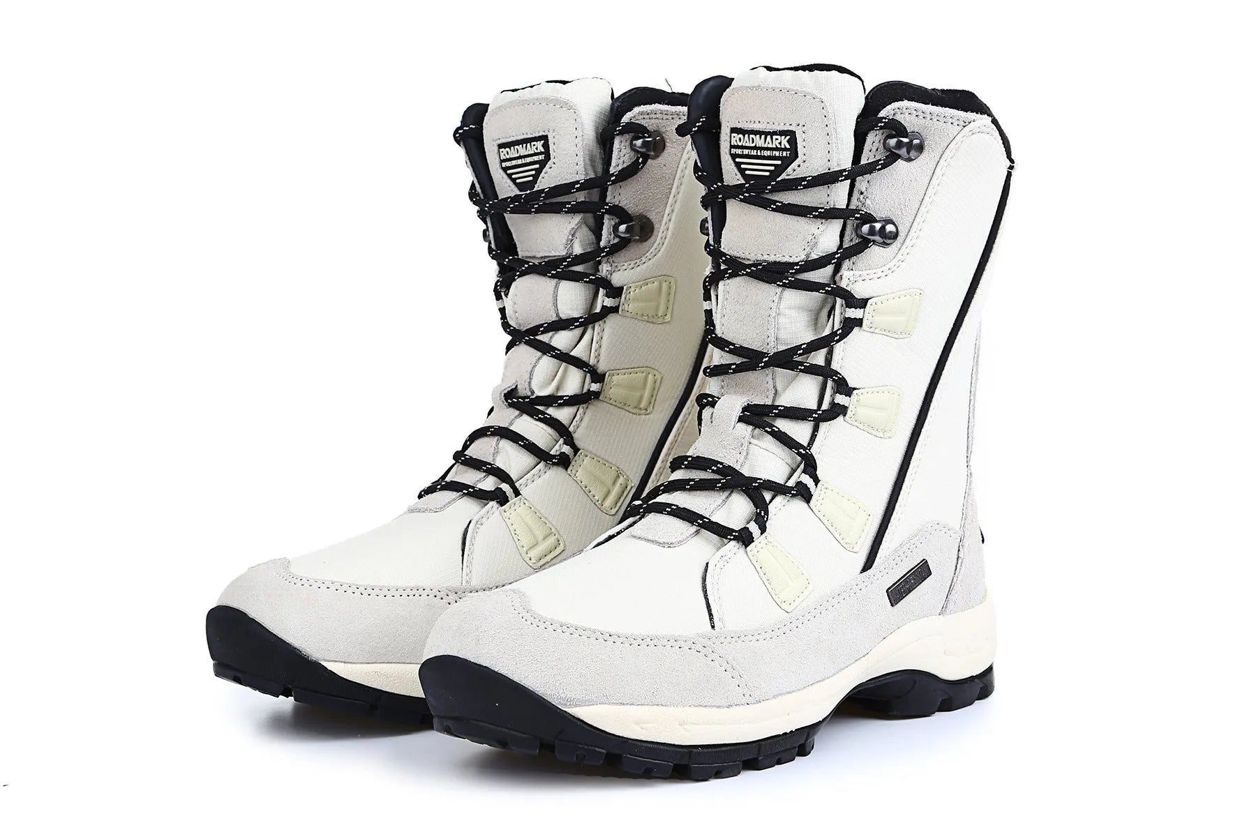 Women's mid-calf thermal snow boots in black with genuine leather upper and rubber sole