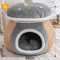 Grey mushroom-shaped cat nest bed with a detachable plush blanket for indoor cats.