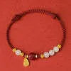 Hetian Jade Cinnabar Red Rope Women's Bracelet with adjustable 925 silver chain