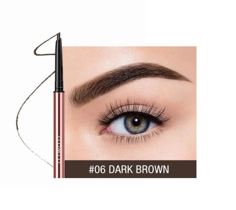 Slim 0.7 cm wide eyebrow make-up pencil in a colour box, available in six shade options.