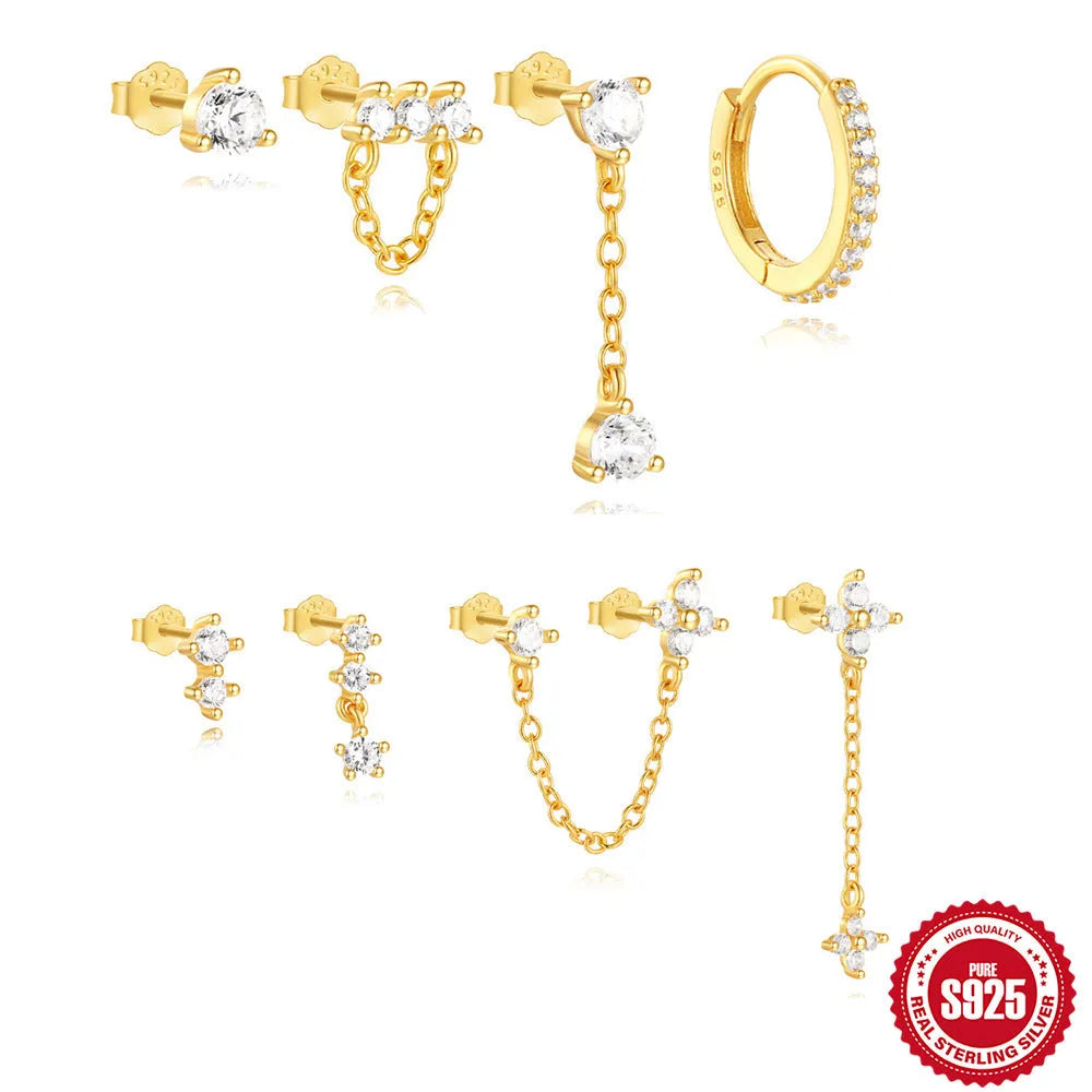 S925 sterling silver clover petal earrings with electroplated gold geometric design