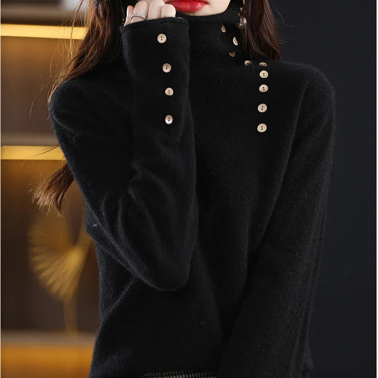 Women's slim fit knitted bottoming shirt in core-spun yarn with short 40cm length and regular sleeves