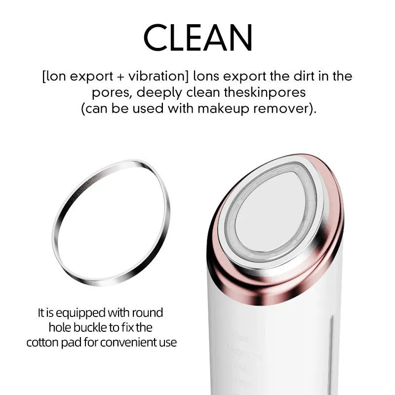 White plastic eye lifting and tightening beauty instrument massager with vibration and colour light, USB charging cable