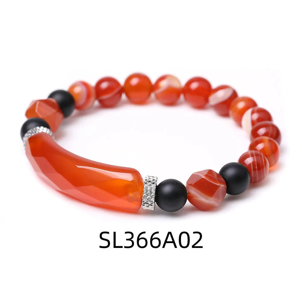 Black agate diamond-cut bracelet with geometric fan-shaped beads, handmade unisex jewellery