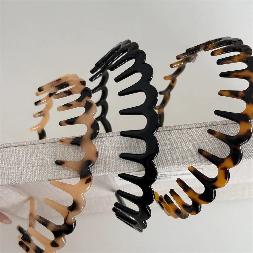 Acetate fibre non-slip toothed hair hoop in black for women Korean style