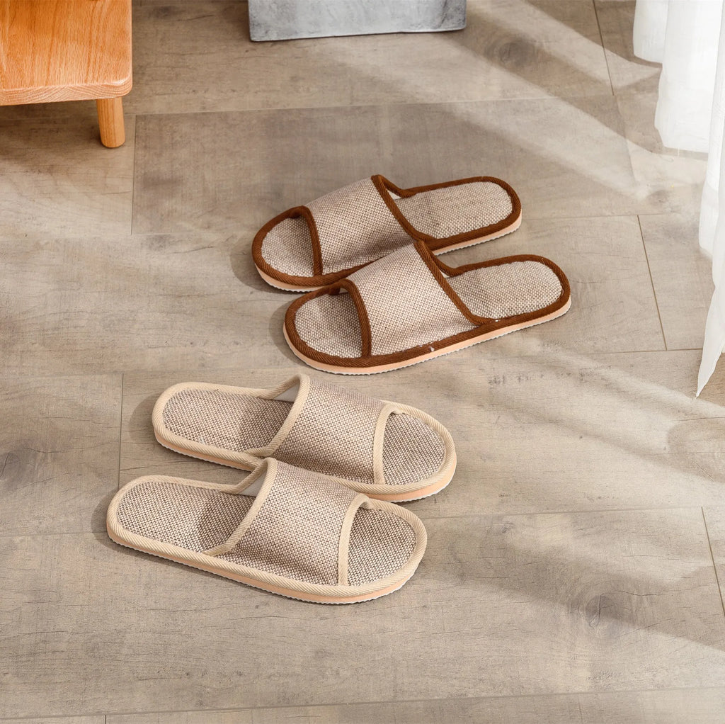 Women's open-toe linen slippers in various colours with thickening sole