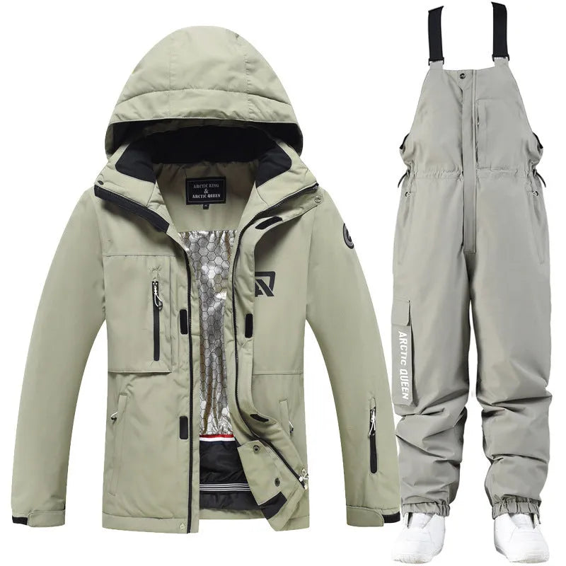 Men's and women's winter ski suit in blue and black colour combination for snow sports