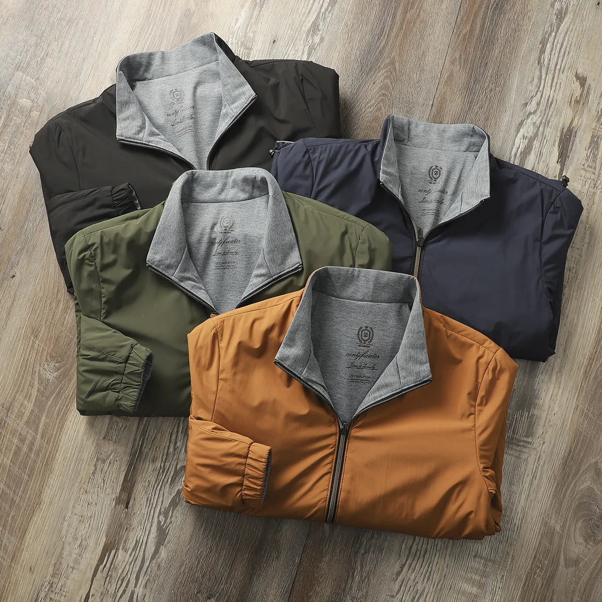 Men's stand collar casual jacket in polyester blend fabric available in multiple colours