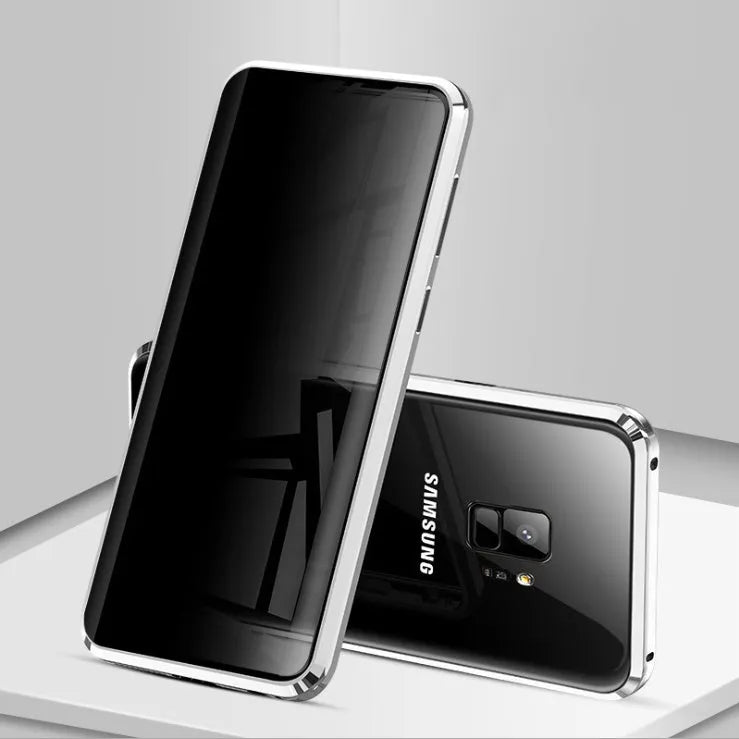 Anti-peeping magnetic clamshell phone case for Samsung Galaxy in black with privacy screen protection