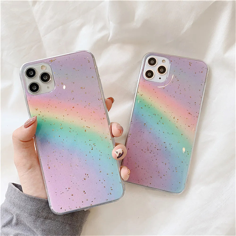 Rainbow gradient iPhone case with colourful stripes in Japanese Korean style design