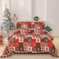 Christmas red plaid pattern three-piece bedding set with quilt cover and pillowcases on bed