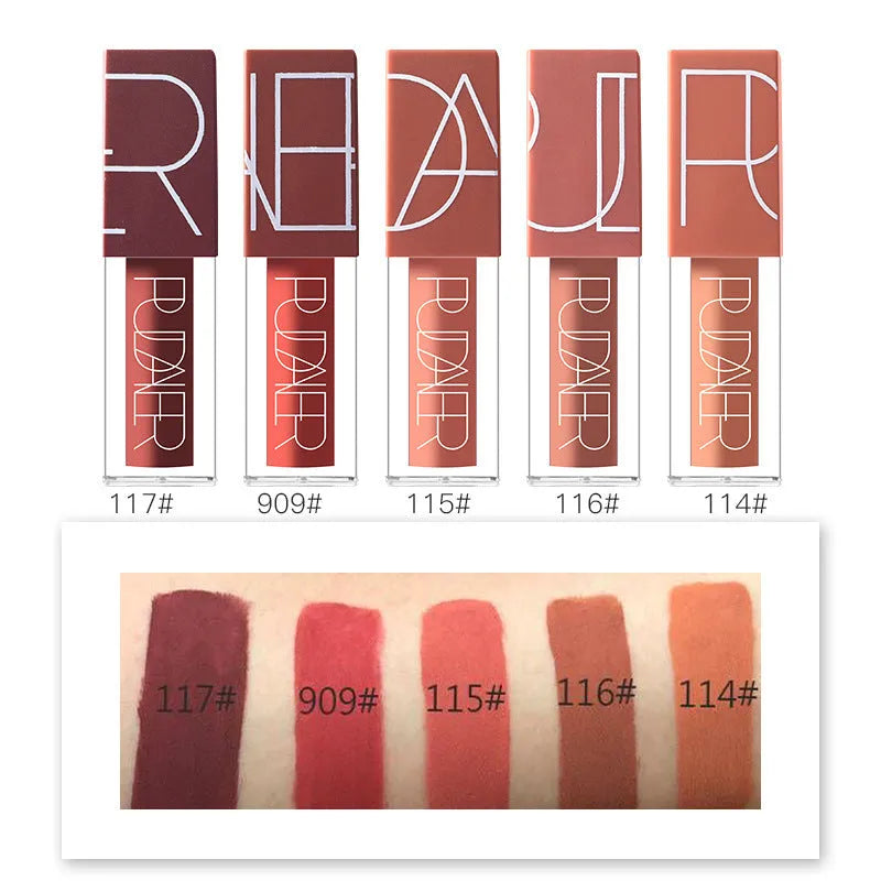 Velvet liquid lipstick matte nude non-stick cup tube 2.1x8.3cm five colour options
