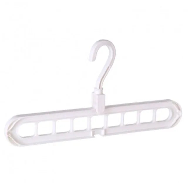 Plastic clothes hanger with rotating hook in assorted colours on white background