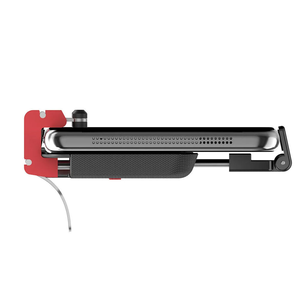 Black PG-9137 mobile phone gaming trigger handle showing the rear-mounted trigger and telescopic phone clip.