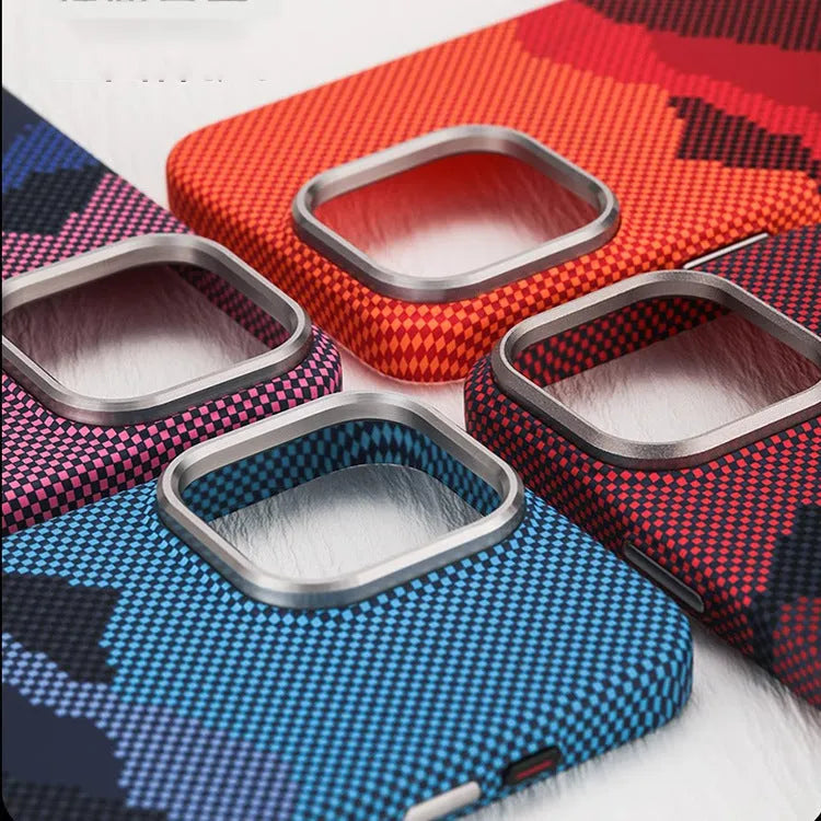 Kevlar magnetic carbon fiber texture hard PC phone case for iPhone in black with frosted finish
