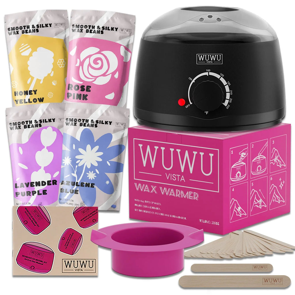 27-piece hair removal wax kit with wax warmer machine, 4 colour wax beads, and application sticks