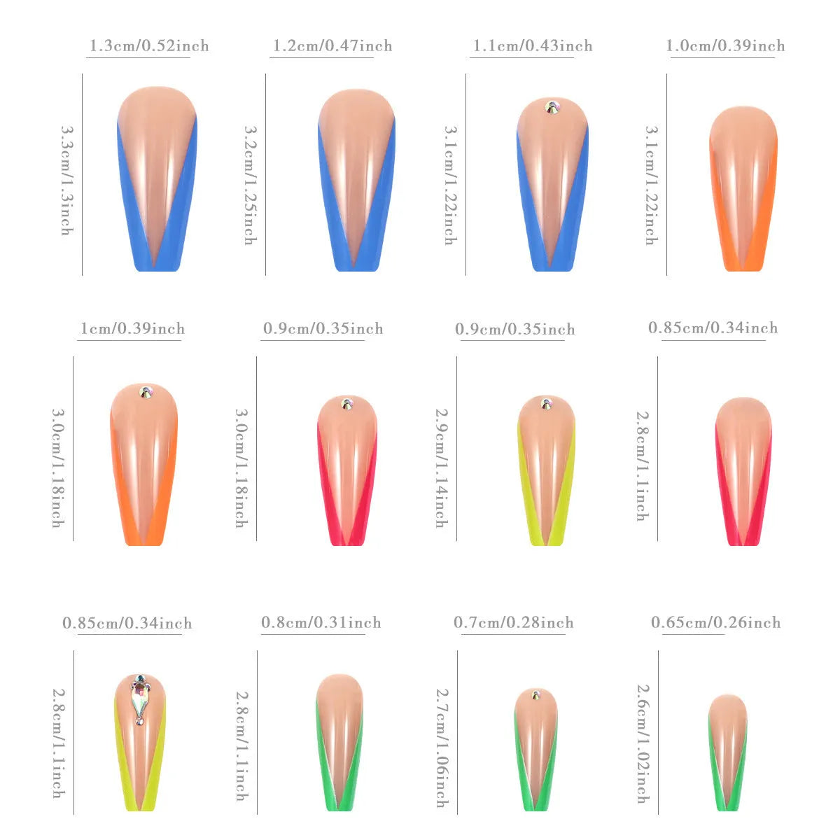 BKS3037 diamond colour French nail tips with cartoon love cross heart pattern design