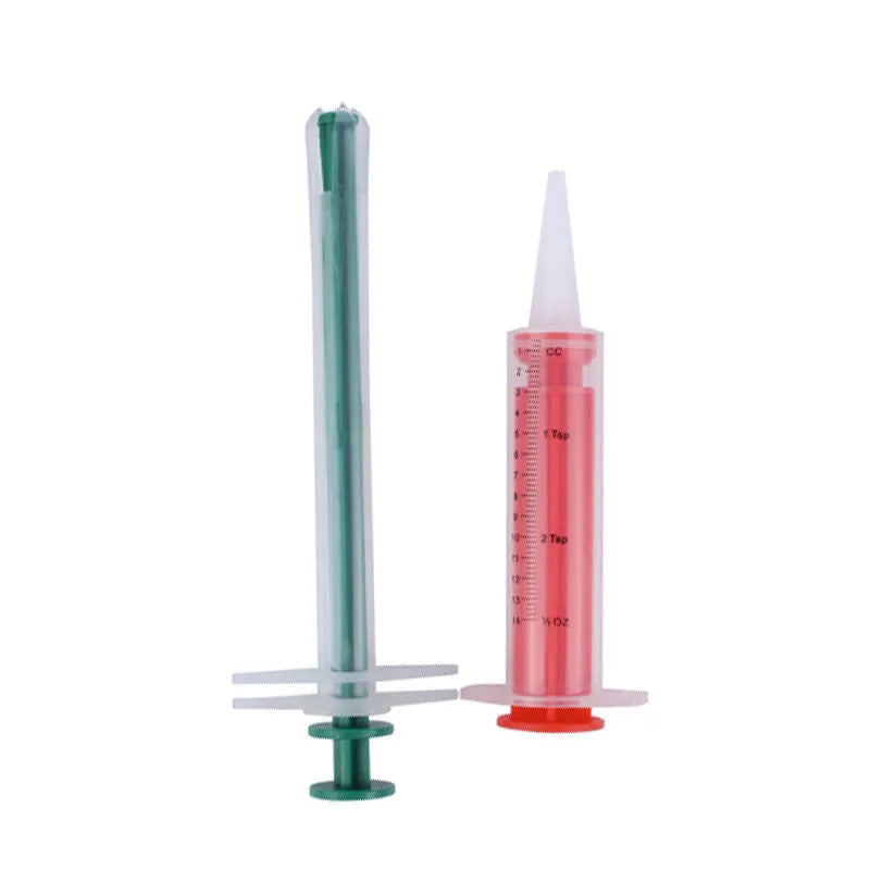 Two silicone pet pill shooter syringes, one 15cm and one 11.5cm, for feeding medication to cats and dogs.