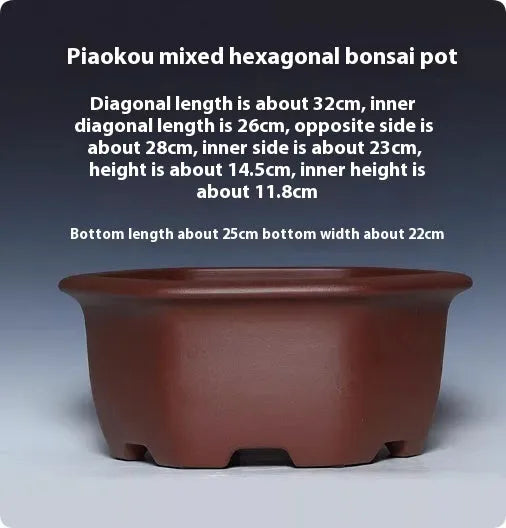 A square purple clay flower pot for succulents or bonsai plants on a tabletop.