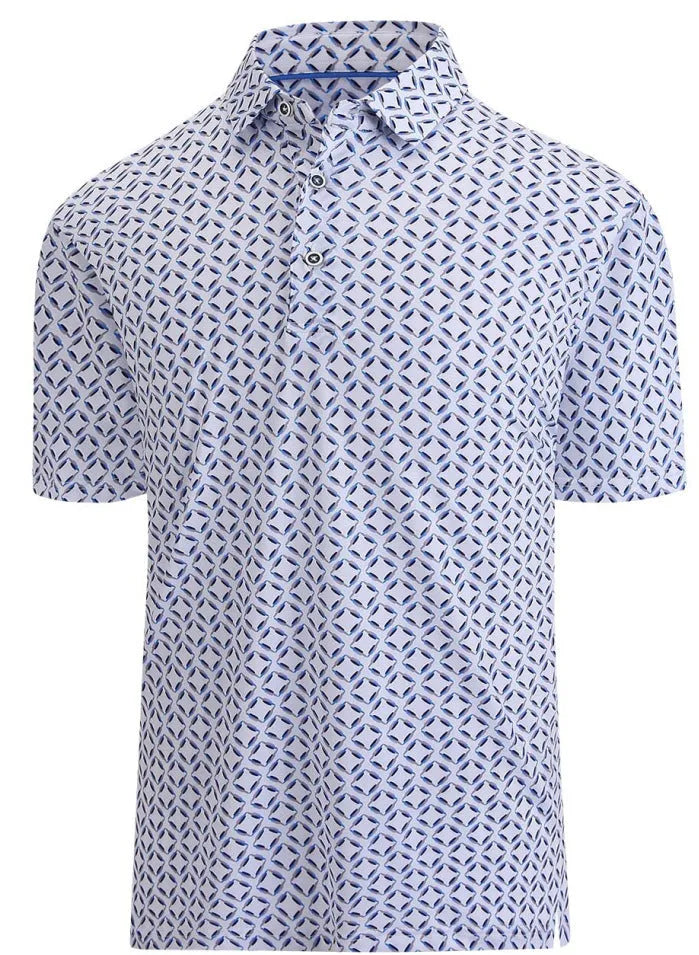 Man wearing a 3D print short sleeve top with Japanese retro style and zipper details.