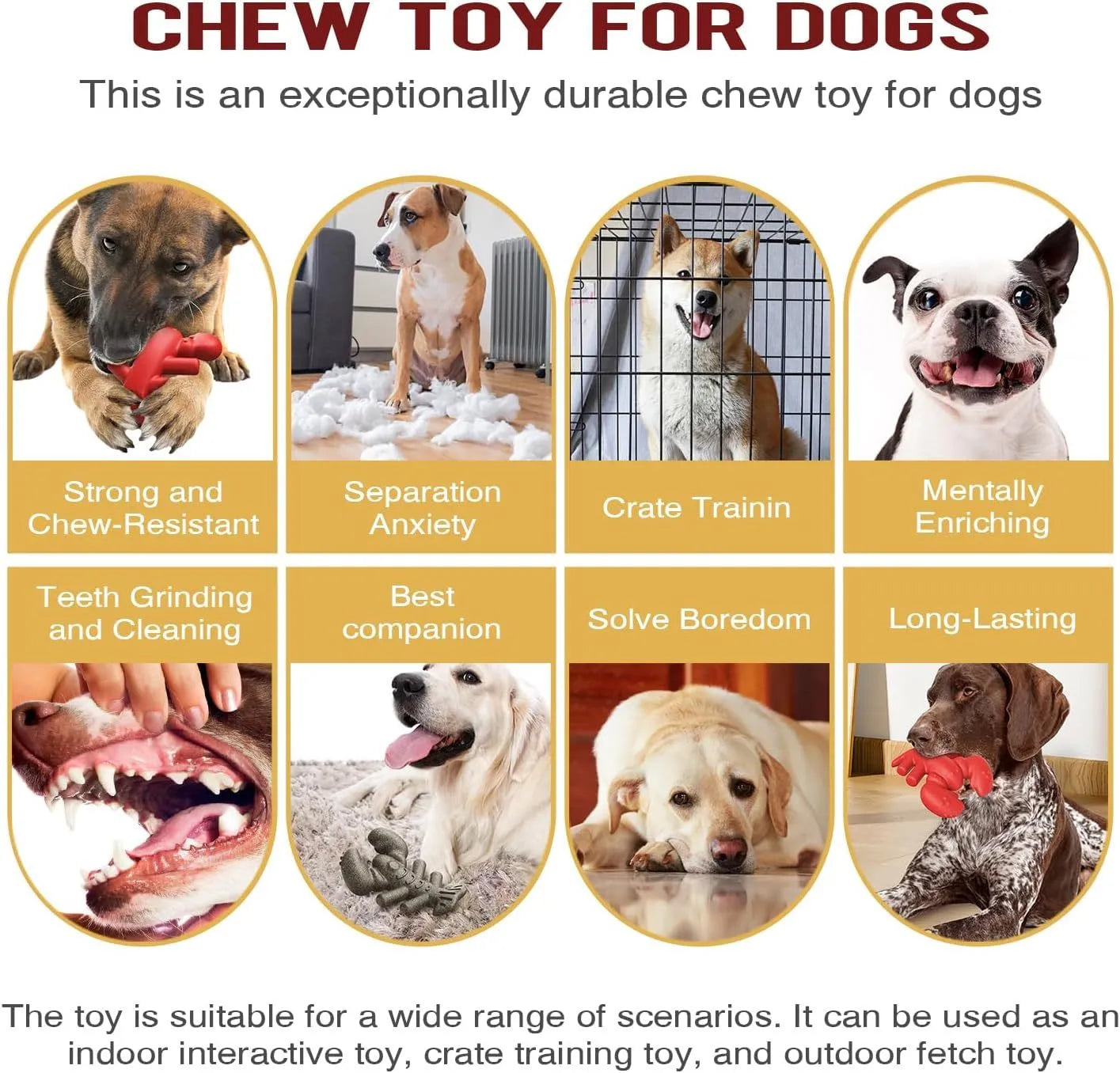 Red hard material dog chew toy for large aggressive chewers measuring 170×132×57 mm