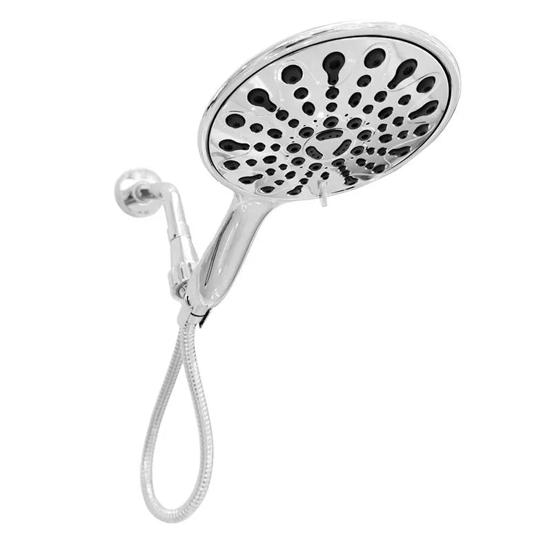 6-inch diameter handheld shower head with electroplated finish showing multiple spray nozzles
