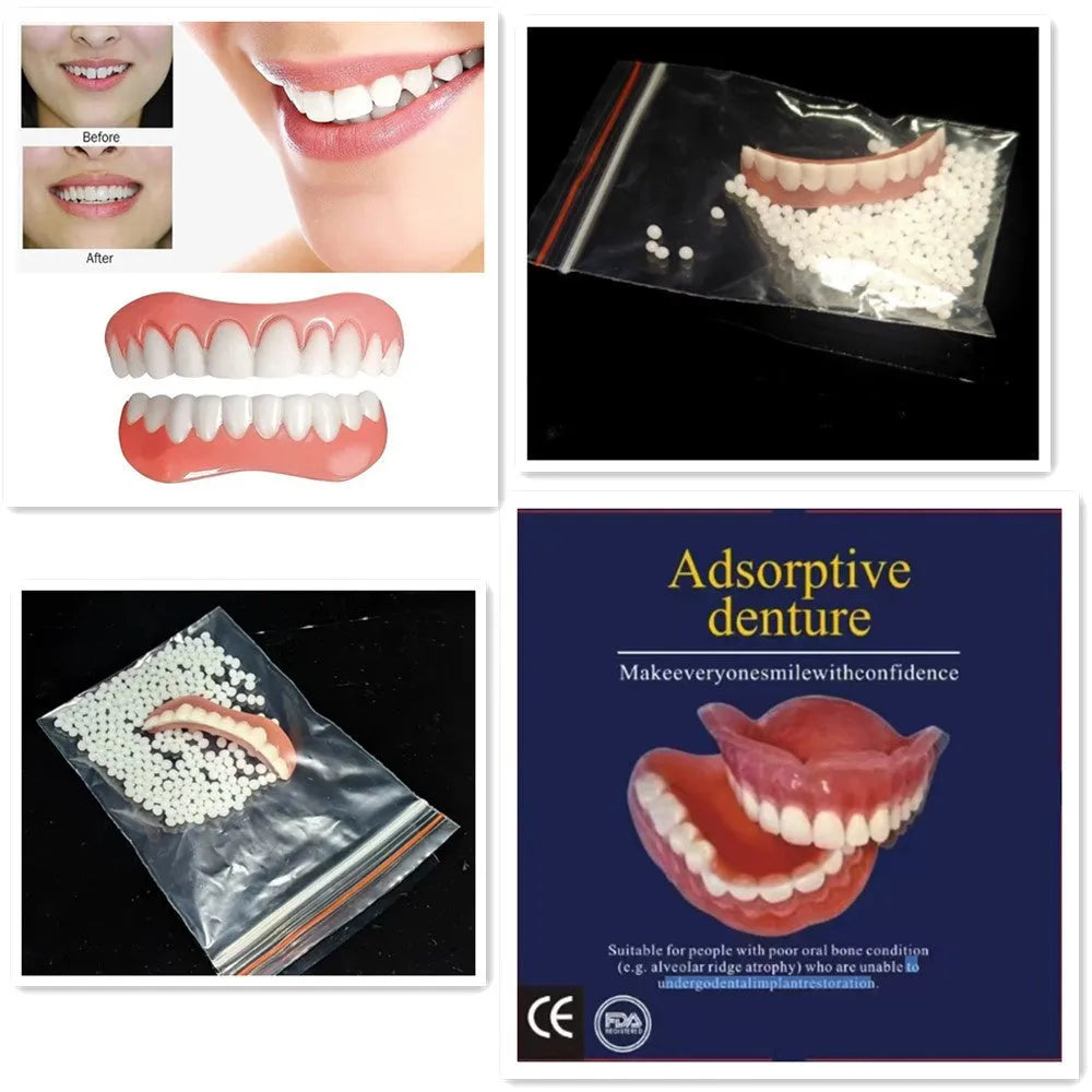 Silicone simulation dentures set showing upper and lower artificial teeth for dental training