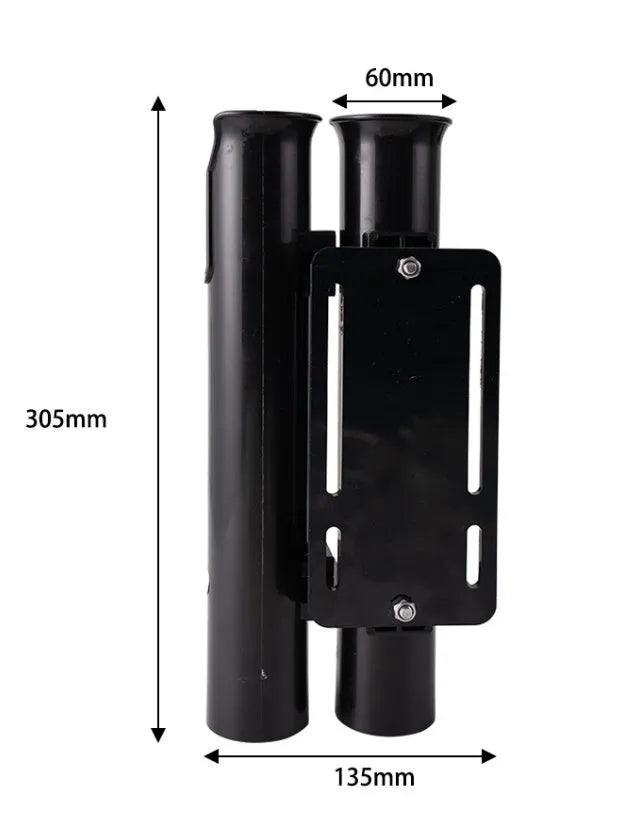 Plastic fishing rod rack with carbon finish mounted on a bicycle handlebar