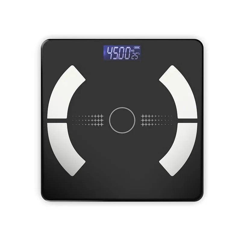 Smart Bluetooth body fat scale in white measuring weight, fat, calories and moisture