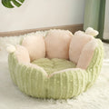 Green cactus pattern cat litter kennel showing soft plush fabric and enclosed design