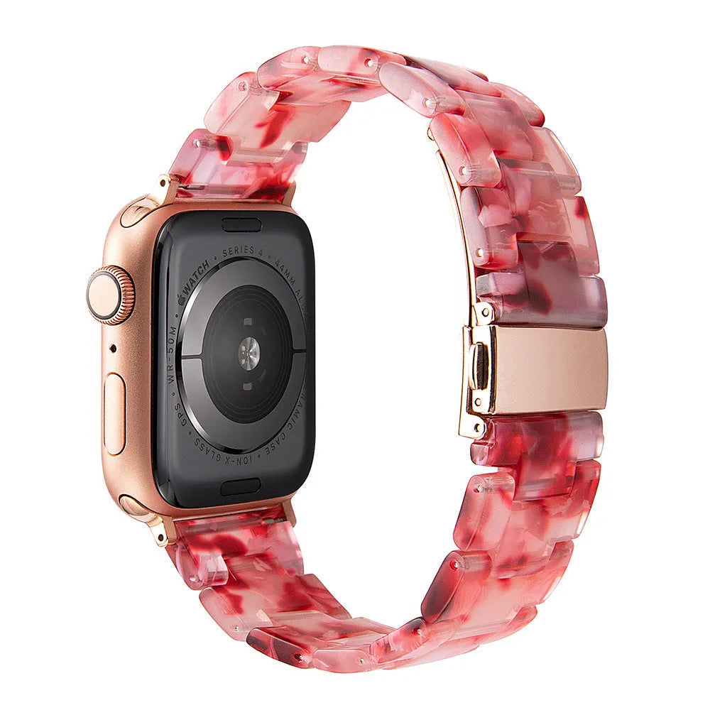 Slim resin watch strap for Apple Watch in Army Green colour with buckle closure