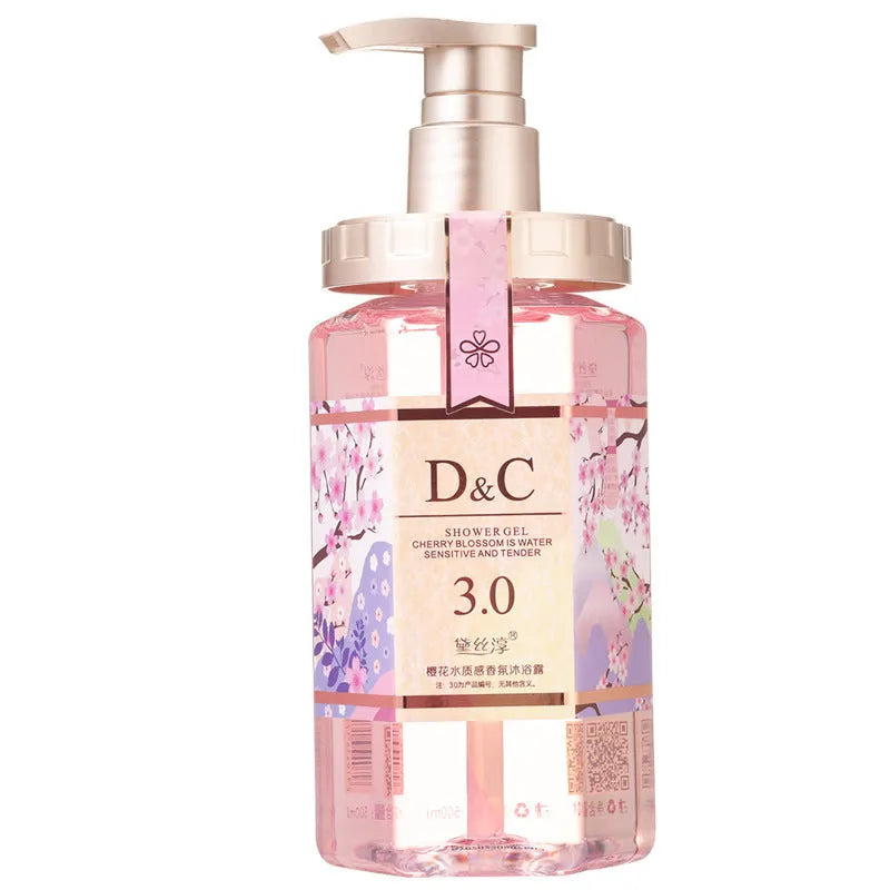 Sakura cherry blossom shampoo, hair mask conditioner and shower gel set, three 500ml bottles.