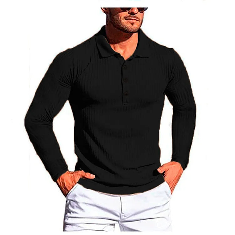 Men's loose-fit striped knit shirt in high elastic fabric with short sleeves and slim bottoming style