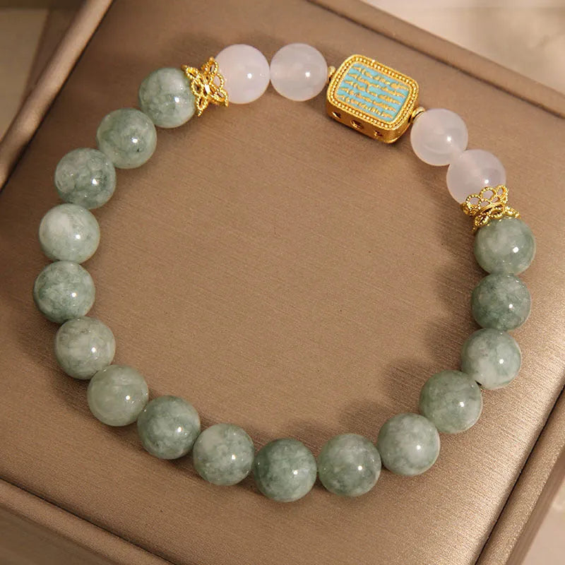 Women's oil green emerald crystal bracelet with five-strand design on female wrist