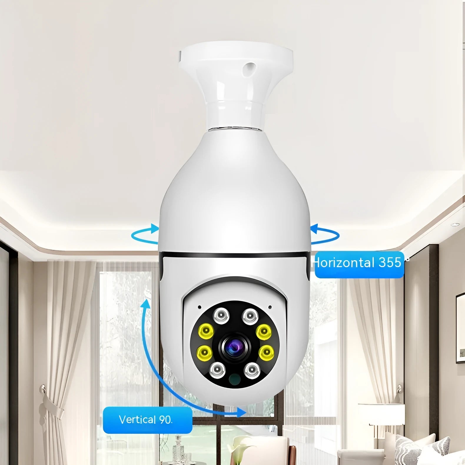 Wireless bulb camera with 1080p lens and metal plastic body for indoor outdoor WiFi security monitoring