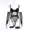 Transparent mesh jumpsuit for women in red colour showing full-body onesie design