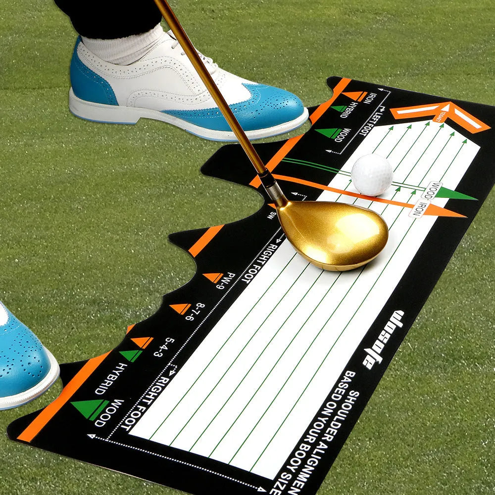 Black neoprene golf swing posture correction pad for beginner stance alignment training