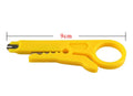 Yellow mini portable wire stripper tool with adjustable 0.6mm blade for network and telephone cables.