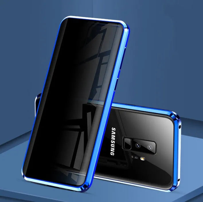 Anti-peeping magnetic clamshell phone case for Samsung Galaxy in black with privacy screen protection
